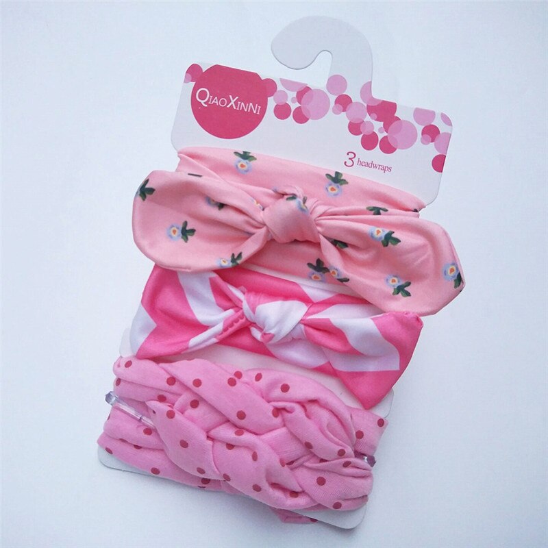 impostato 3 Accessori Capelli Bambina - fascia turbante Orecchie Coniglio Fiocco - Cotone Floreale Elastico: R10T