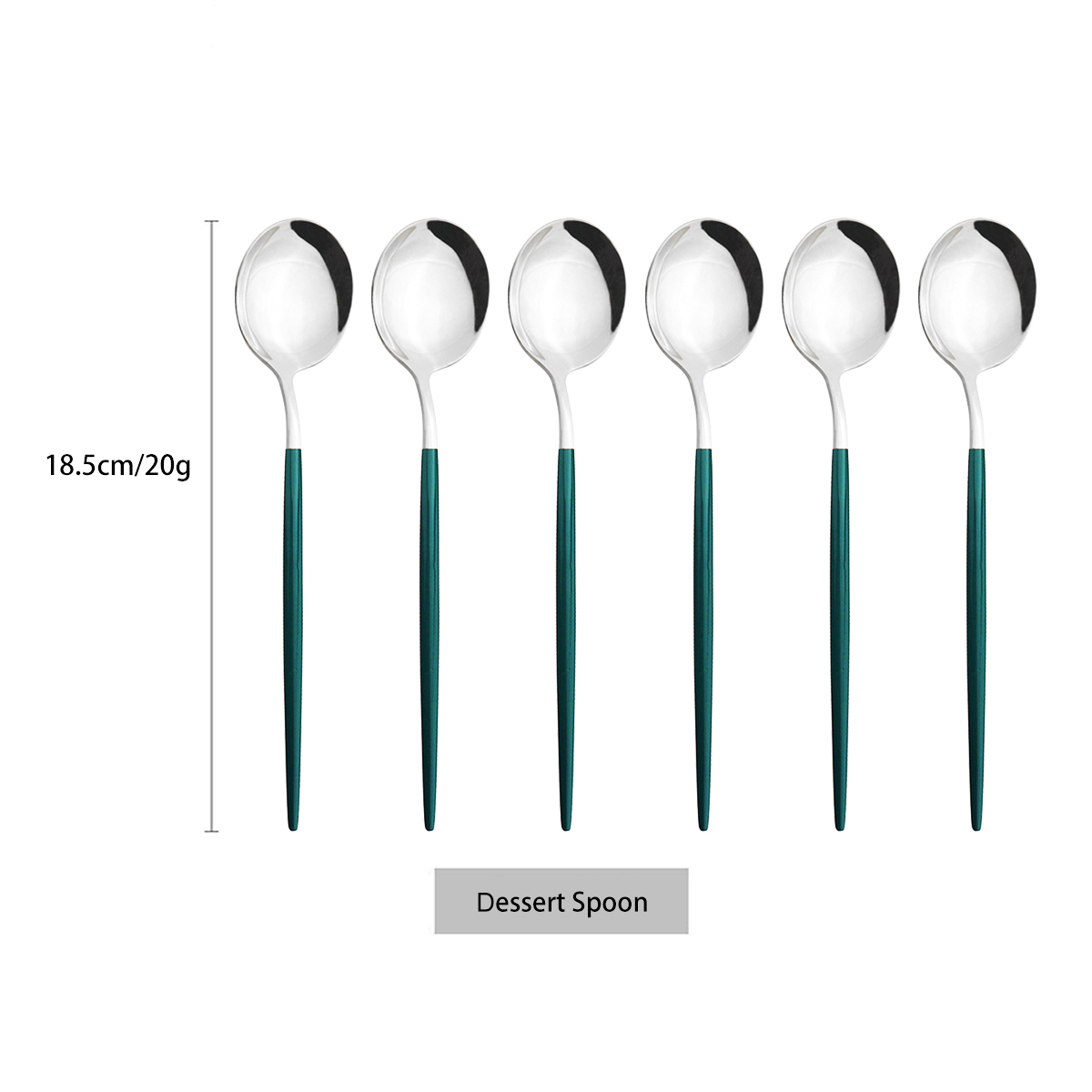 6Pcs/Set Stainless Steel Dinnerware Colorful Dessert Spoon Cutlery Set Dinner Spoon Coffee Spoons Tableware Kitchen Silverware: Green Silver