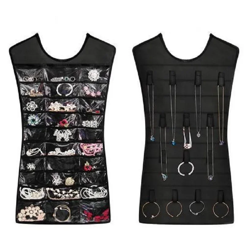 Sac de rangement suspendu porte-bijoux collier Bracelet boucle d'oreille bague organisateurs de bijoux et boîte à bijoux de rangement (sans cintre): Black