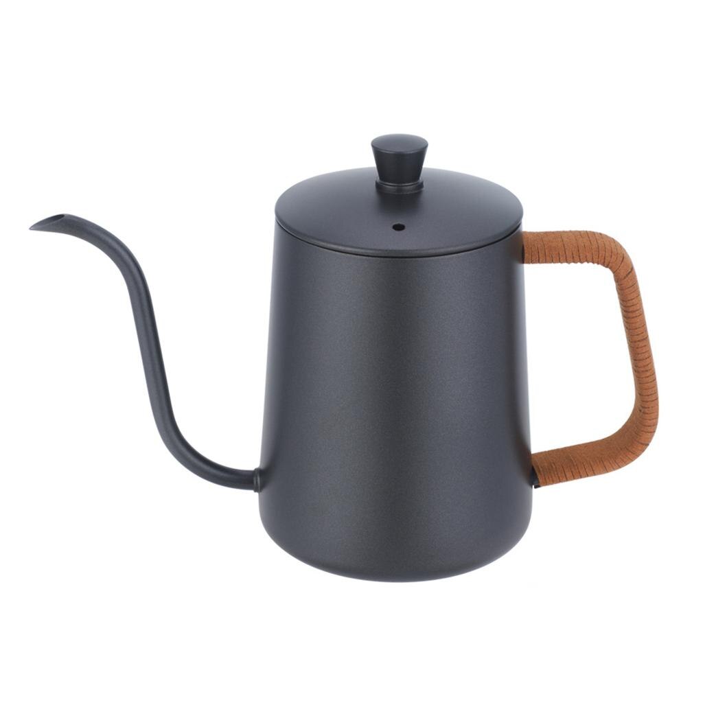 304 Stainless Steel Coffee Drip Kettle Gooseneck Tea Pot Maker Infusion Pouring Kettle Home Kitchen Coffee Bar Supply Tool: Black 600ml
