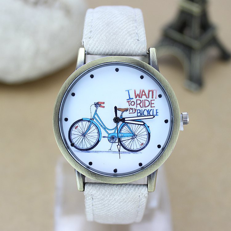 New Fashion Men orologio da bicicletta donna Jean tessuto cinturino in pelle abito orologi Relogio Feminino orologio al quarzo Casual da donna ora calda