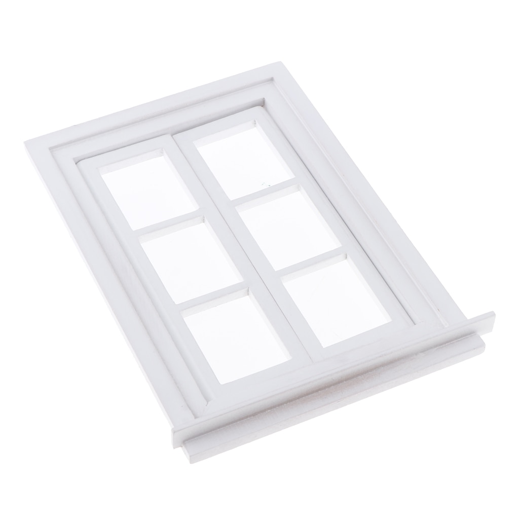 Miniature White Wooden Window, Furniture for 1/12 Dolls House DIY Decoration Accessories