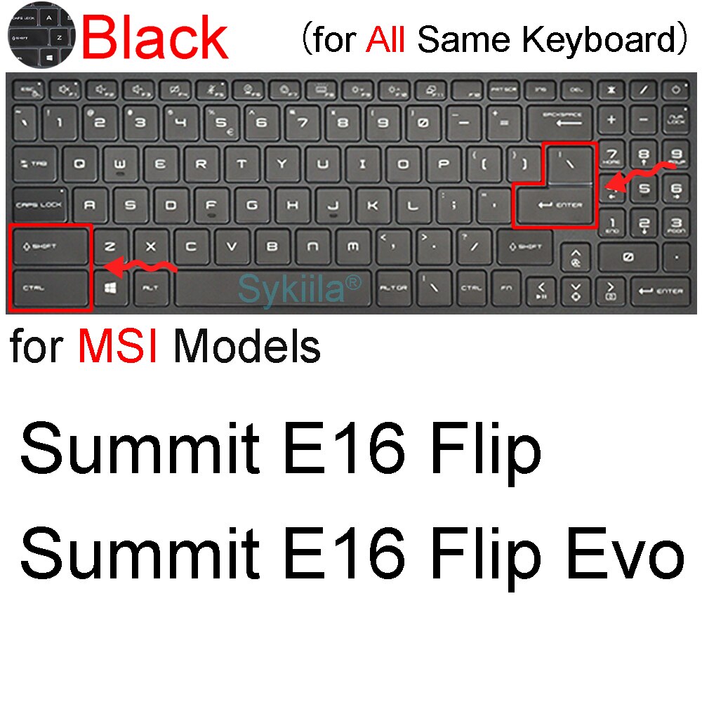 Keyboard Cover for MSI Summit B14 B15 E14 E15 E16 Flip Evo A11 Silicone Protector Skin Case 15.6 17.3 Gaming Laptop Accessories: Black 16