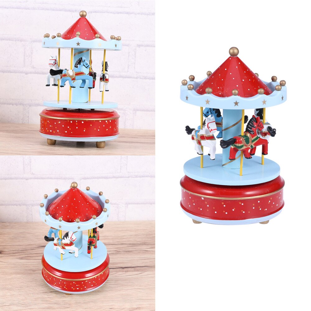Wooden Carousel Music Box Decorative Desktop Musical Box Valentine's Day Birthday for Girls Friends (Red): Red