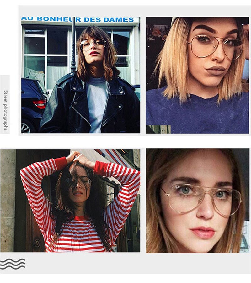 Retro estilo aviador gafas con montura metálica hombres y mujeres Vintage de de oro/plata/gris/negro transparente lente gafas