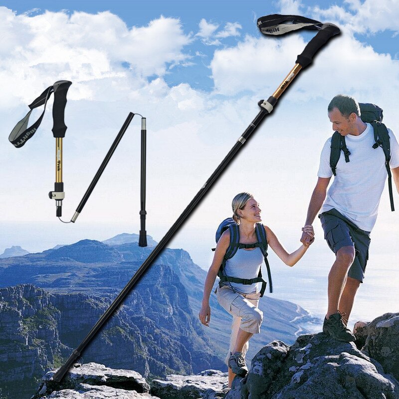 Adjustable Hiking Walking Trekking Trail Stick Adjustable Canes 3-Sections Folding Trekking Pole