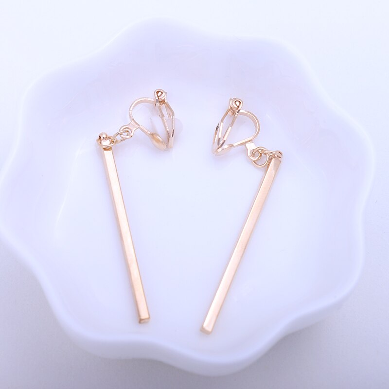 Metal Strip Clip On Earrings Women No Ear Hole Earring Trendy Simple Style Gold-color Geometric Clip Earrings CE18