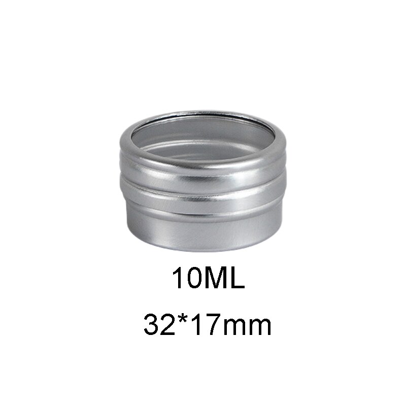10Pcs Ronde Aluminium Tin Potten Met Venster Nail Box Thee Kaars Mini Sample Jar Lippenbalsem Tin Cosmetische Container sieraden Opslag: Silver