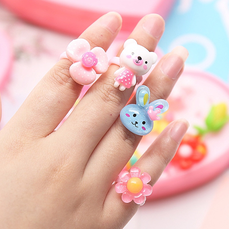 Girls Ring Jewel Cartoon Animal Styled Rings with Heart Shape Storage Case