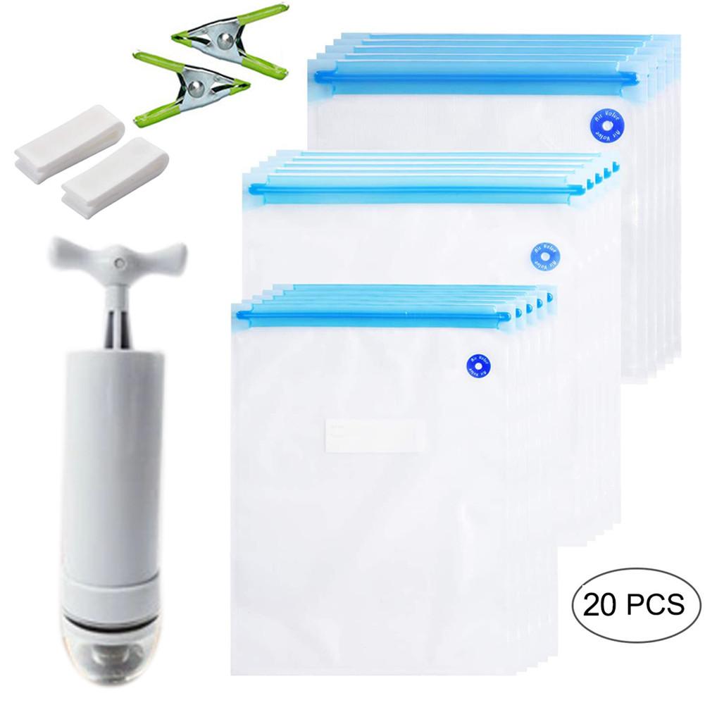 20Pcs/Set Food Vacuum Seal Bag High Temperature Resistance Reusable Hand-pump Food Container Pouch With Zippered Keep Food Fresh: 20pcs