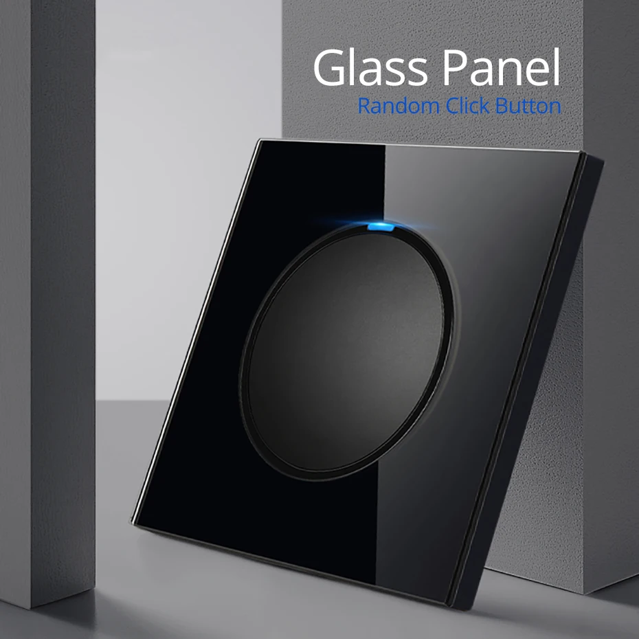 Black Glass Crystal Panel Wall Light Switch Round Button Circle LED Ring 1 to 4 Gang Fan Speed Dimmer 45A Double Pole Switch