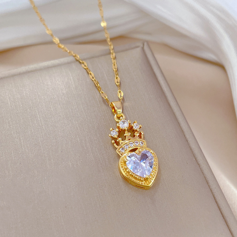 Roestvrij Kroon Charme Ketting Voor Vrouwen Meisje Goud Kleur Prinses Kroon Ketting Bruiloft Geek Sieraden Rapunzel Accessoires Cadeau: Licht Geel Goud Kleur
