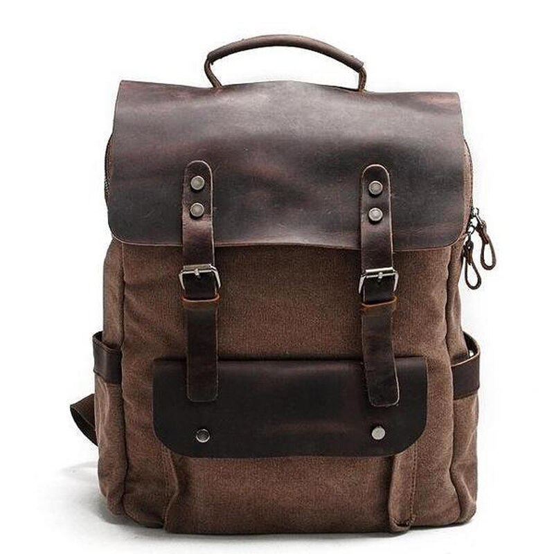 VZVA Women Backpack Bags Laptop Bag Mochila Girls School Bookbag Rucksack Canvas Leather Hiking Backpack: coffee