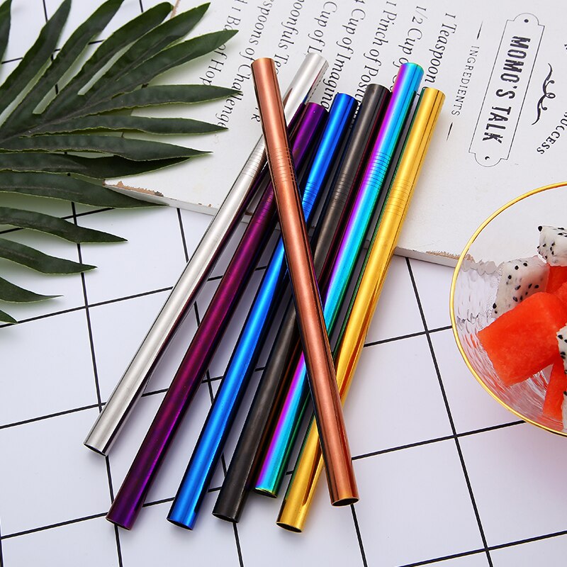 5/10pcs 304 Stainless Steel Straws Bubble Tea Diameter 12mm Reusable Drinking Straw Milk Tea Rainbow Metal Straws