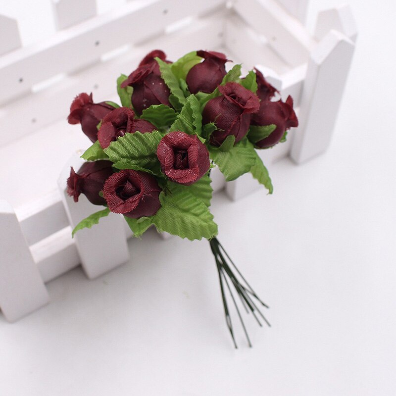 1 bukett 12 blomhuvuden mini ros konstgjord siden blomgren små rosenknoppar för hemmet bröllopsfest gör-det-själv-inredning: 14