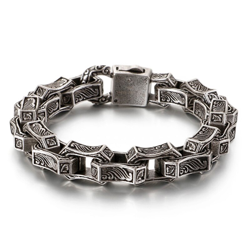 Punk Vintage Crub Platz Box Link Kette Manschette Männer Armband Matt Schwarz/Silber Farbe Viking Männlichen Armreif Modeschmuck: Retro Silver Color / 25cm