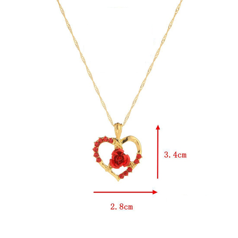 Love Heart Red Rose Pendant Necklace Women Girl Lady Gold Color Necklace Choker Jewelry For Valentine's Day