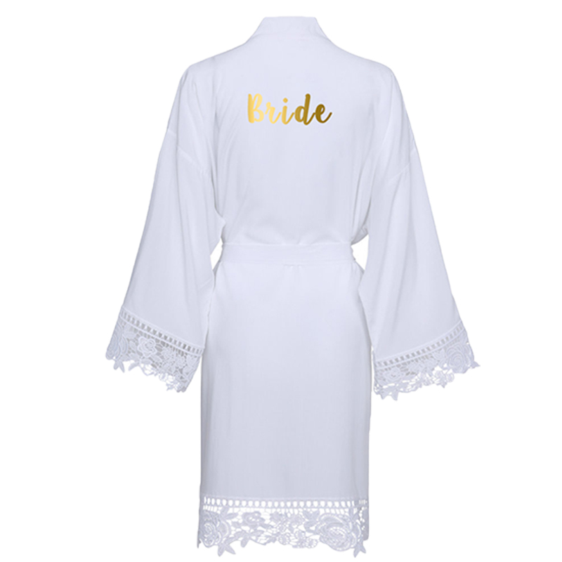 YUXINBRIDAL champagne Solid Cotton Kimono Robes with Lace Trim Women Wedding Bridal Robe Bathrobe Sleepwear White: White Bride / plus size