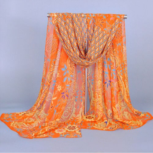 Kvinder damer chiffon påfugl tørklæde fjer blød wrap lang sjal farverige tryk tørklæde 160*50 cm