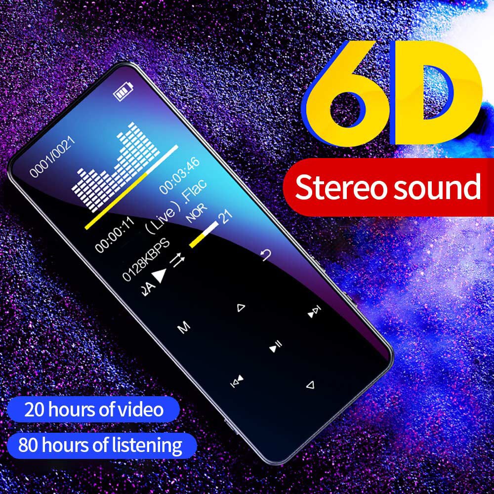 MP4 Player with Bluetooth HiFi Player Portable Walkman FM Radio Recording Built-in Speaker Touch 2.4 Inch Music Displayer 16GB
