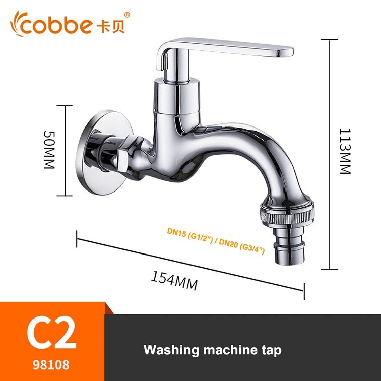 Brass Washing Machine Tap Wall Mount Chrome Finished Small Tap Decorative Double Garden Faucet Double Using Bibcock Taps: C2 98108