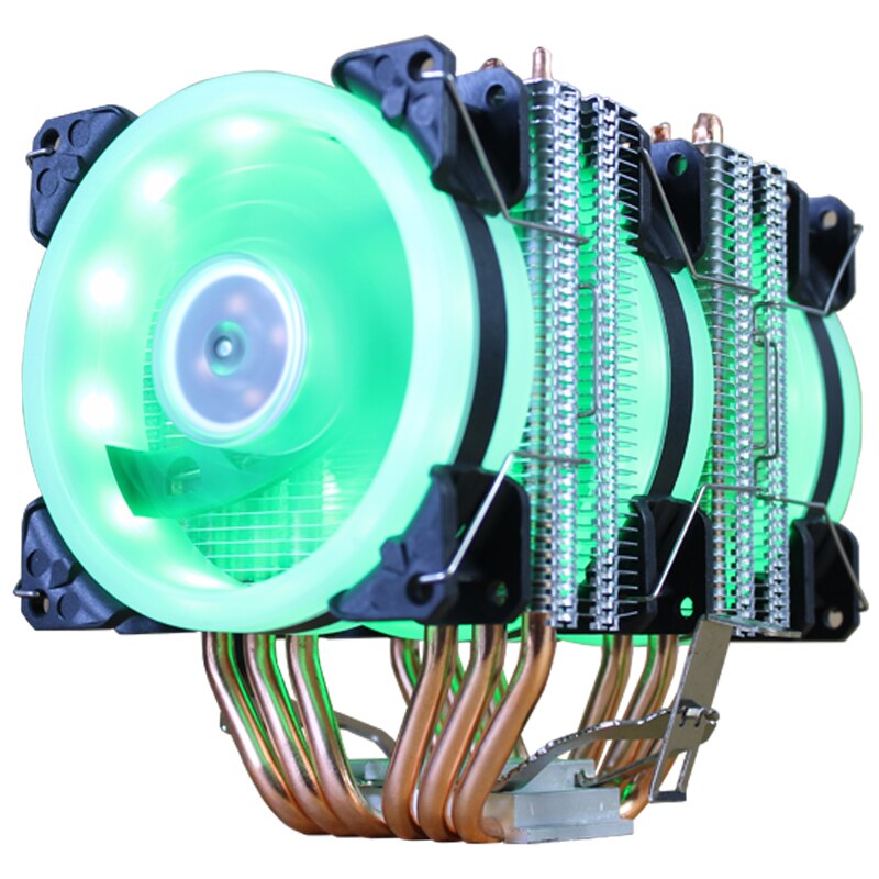 CPU Cooler 6 Heat-Pipes Dual-Tower Cooling 9cm RGB Fan LED Fan Support 3 Fans 3PIN CPU Fan For AMD And For Intel: 3 FanLED 4pin Green