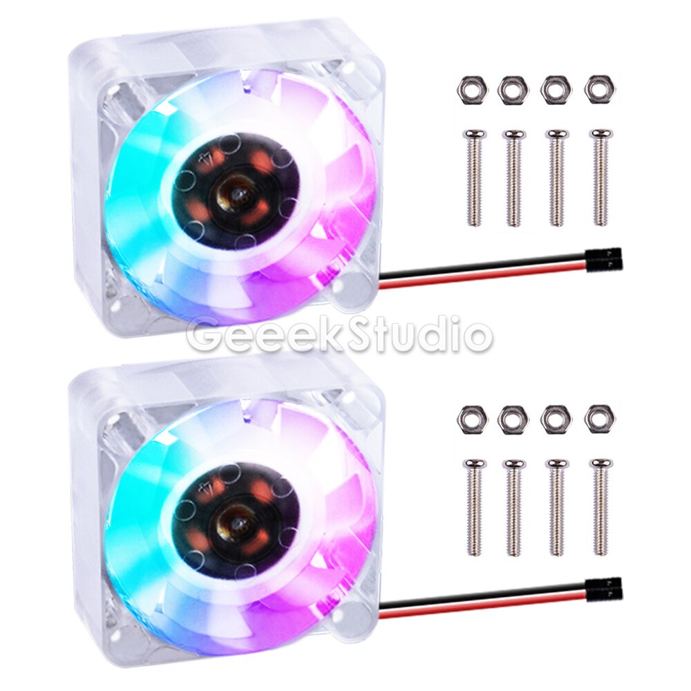 1 einstellen 2 Pack 40*40*10 transparent/Schwarz Lüfter 4010 Blau Licht RGB LED Farbe schraube für Himbeere Pi 4B/3 B +/3: transparent RGB LED