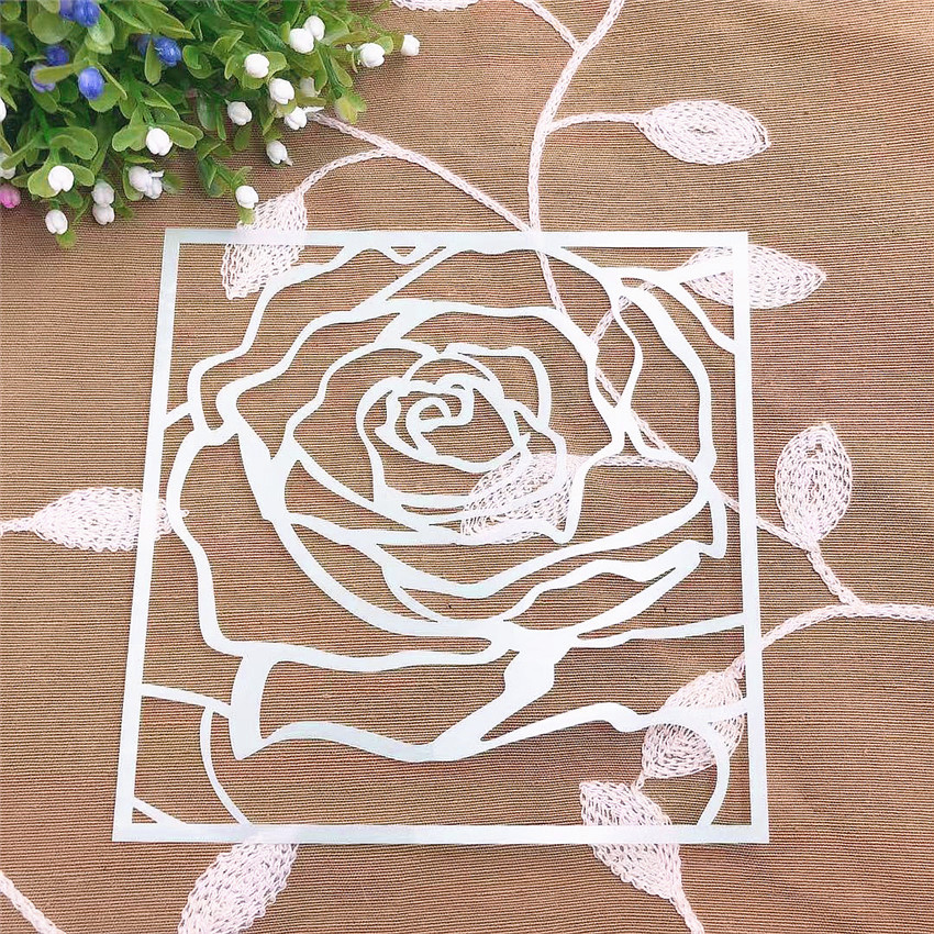 Grote Rose Scrapbook Stencils Spray Plastic Mold Shield Diy Cake Hollow Versiering Afdrukken Kant Heerser Valentijn