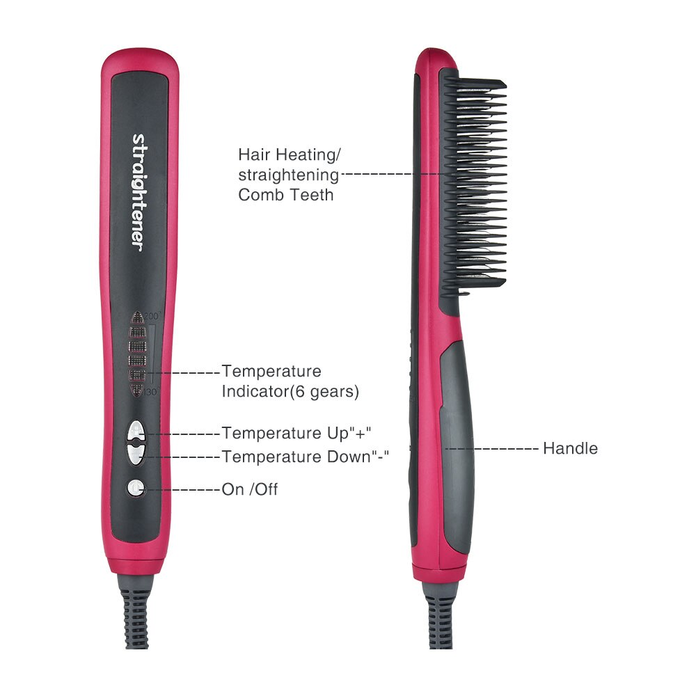 Multifunctional Ceramic Heating Hair Straightener Comb Smooth Beard Brush Dry and Wet Double Use Quick Styling Tools for Curly