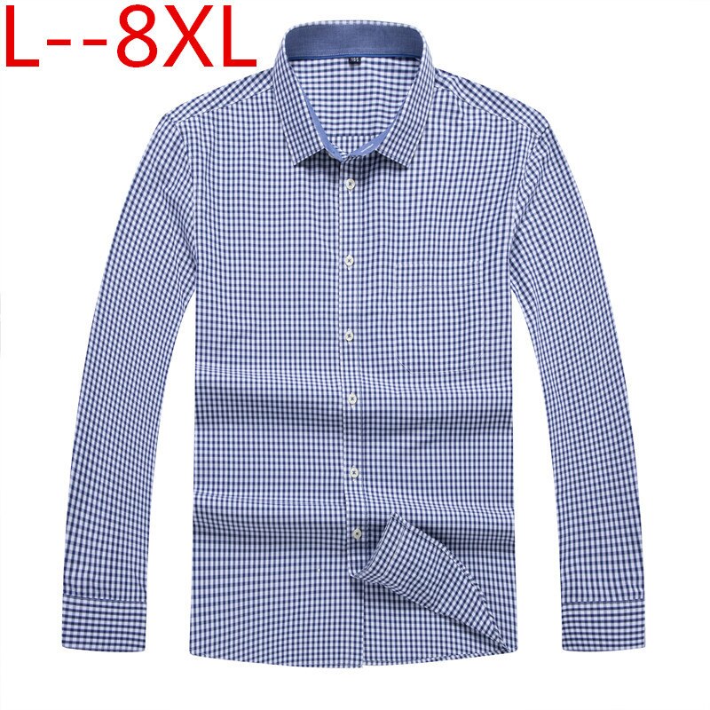 10xl 8xl 6xl Mannen Toevallige Lange Mouwen Plaid Shirt Loose Fit Mannelijke Social Business Dress Shirt Mannen Kleding Zachte comfortabele