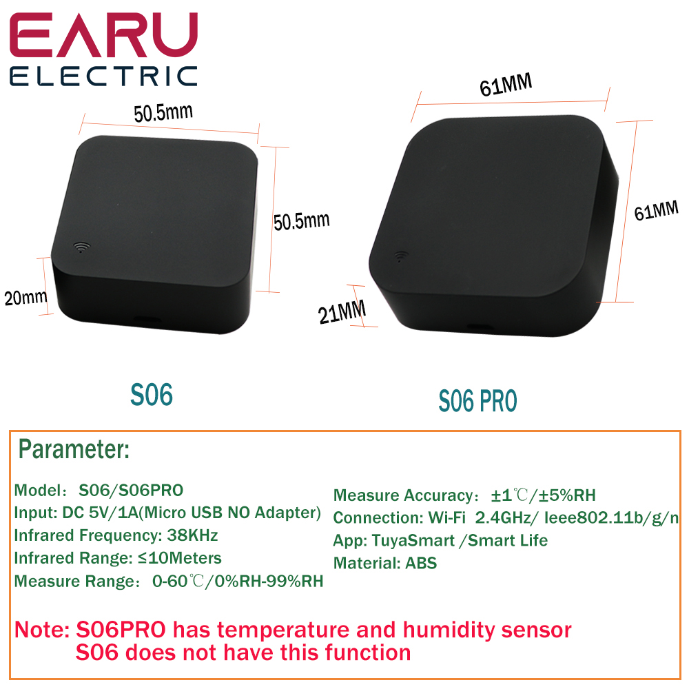 WiFi Tuya Smart Universal IR/RF Remote Controller for Air Conditioner TV with Temperature Humidity Sensor by Alexa Google Home