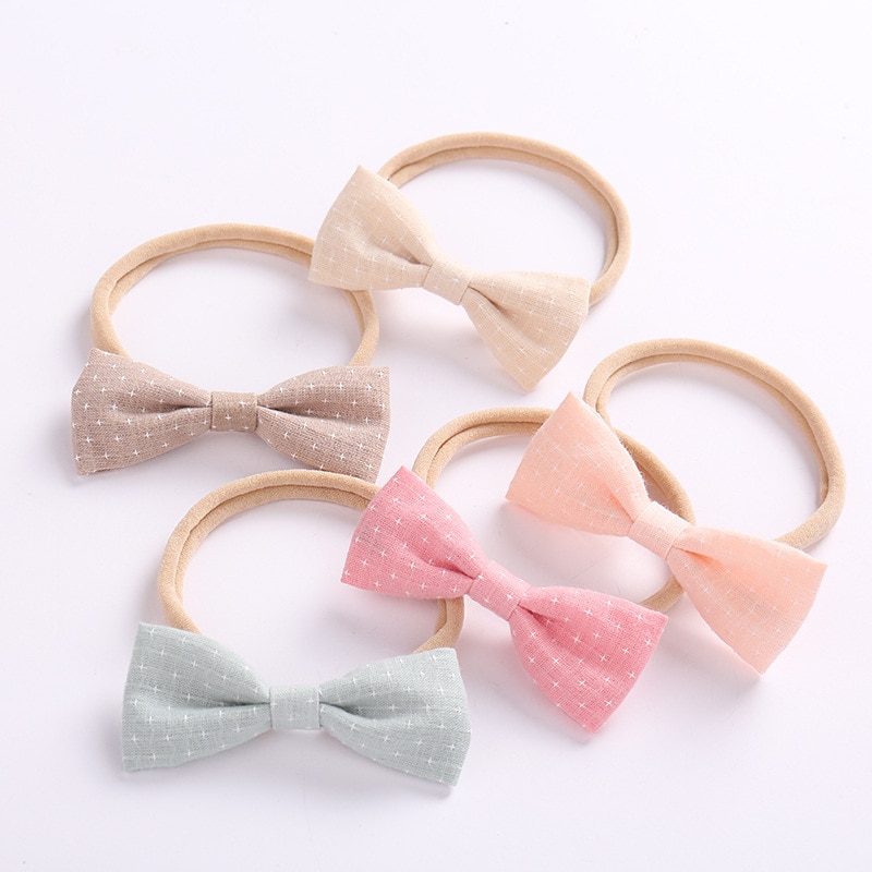 5 unids/lote, diademas para niñas pequeñas, verano primavera, recién nacido, bonitas diademas de nailon suave, diademas de algodón con lazo para bebés, accesorios para el cabello