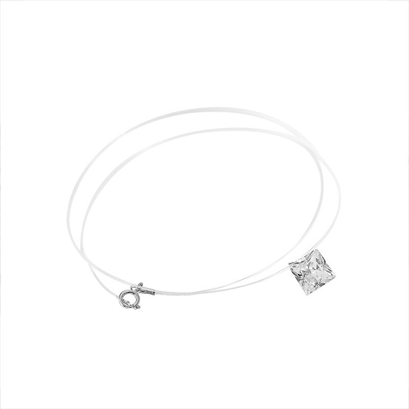 Inzatt 925 Sterling Zilver Zirkoon Kristallen Parel Hanger Choker Ketting Vislijn Fijne Sieraden Voor Fshion Vrouwen Party