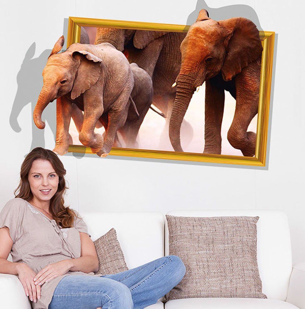 Home Decor Creativity 3D Cute Elephant Animal Removable Wall Stickers Room Decor Decal Vinyl Mural DIY 3D Wall Papers