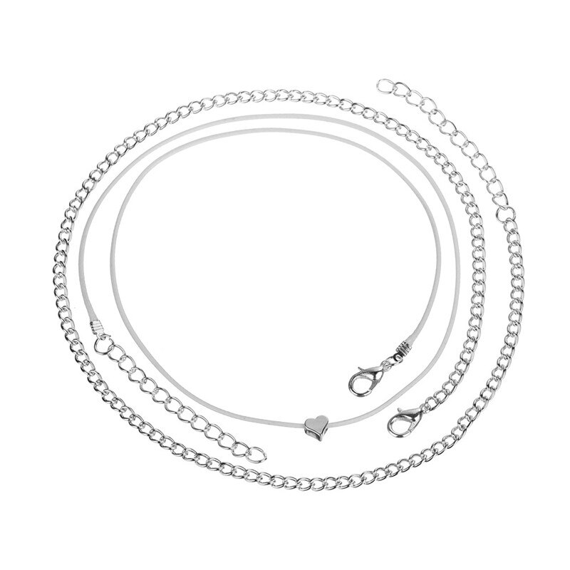 Bracelet de cheville de couleur argent pour femmes, style bohémien, accessoire de cheville sur la jambe, avec cœur, pour pieds nus, chaîne, bijoux de plage