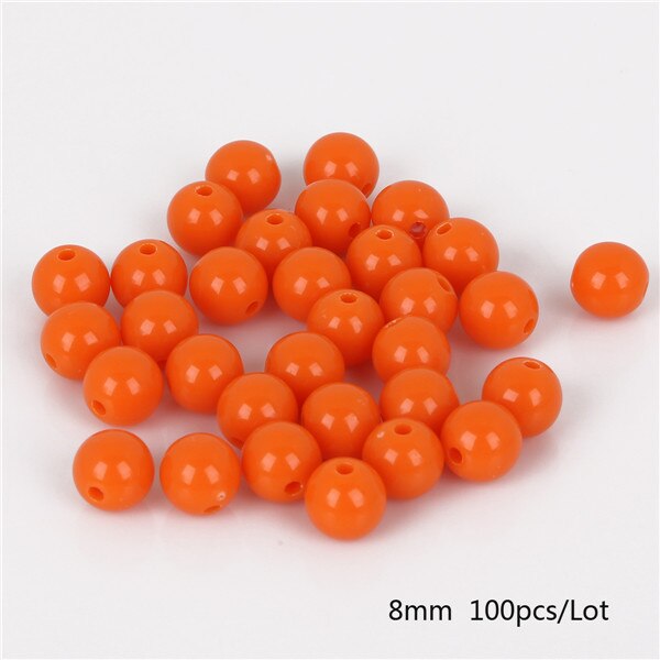 Dia . 8 mm hul ca. 1.8mm 100 stk diy perler skinnende plastik akryl løs afstandsstykke til gør det selv armbånd halskæde 20 farver: Orange rød