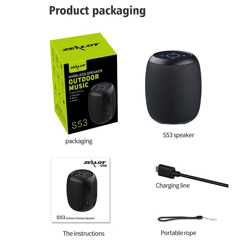 ZEALOT – haut-parleur Bluetooth S53 IPX6 étanche pour téléphone portable, carte TF FM 20w, Super Volume, caisson de basses sans fil