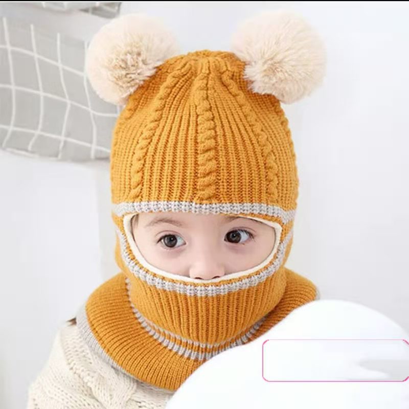 Kid Beanies Cap Scarf Set Kid Plush Ball Baby Girls Scarf Set Winter Warm Caps For Boys Girls 2-6 years old
