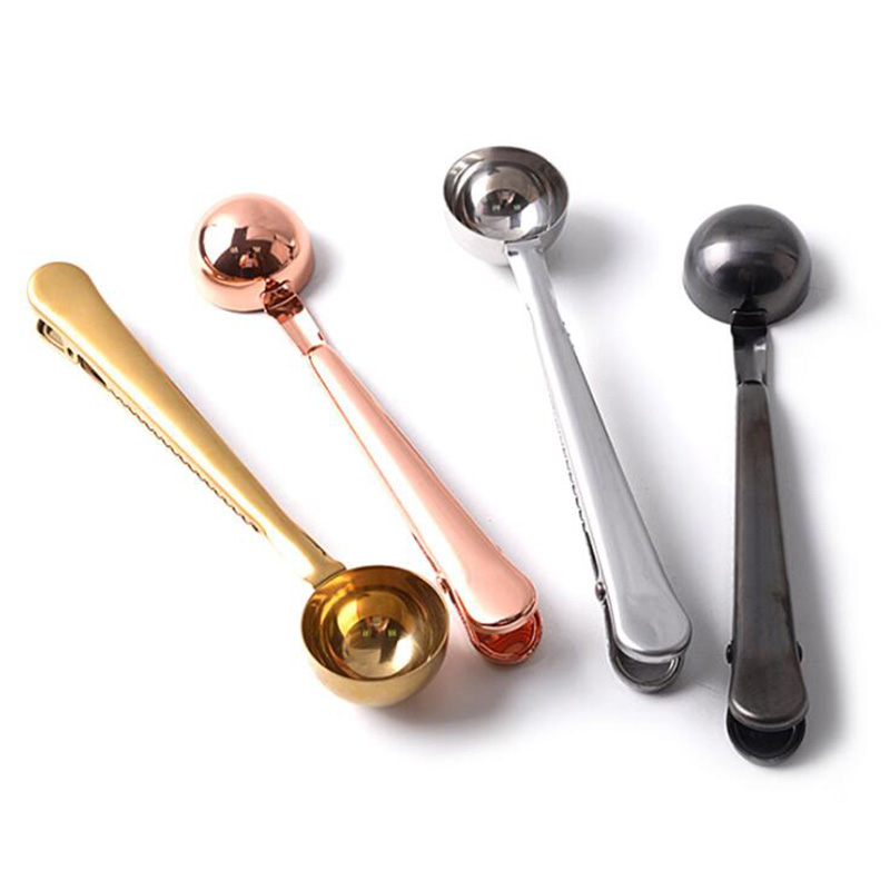 Multifunction Kitchen Supplies Coffee Scoop Clip Stainless Milk Powder Food packaging Seal Clip Tea Spoon Measuring Cup Spoon