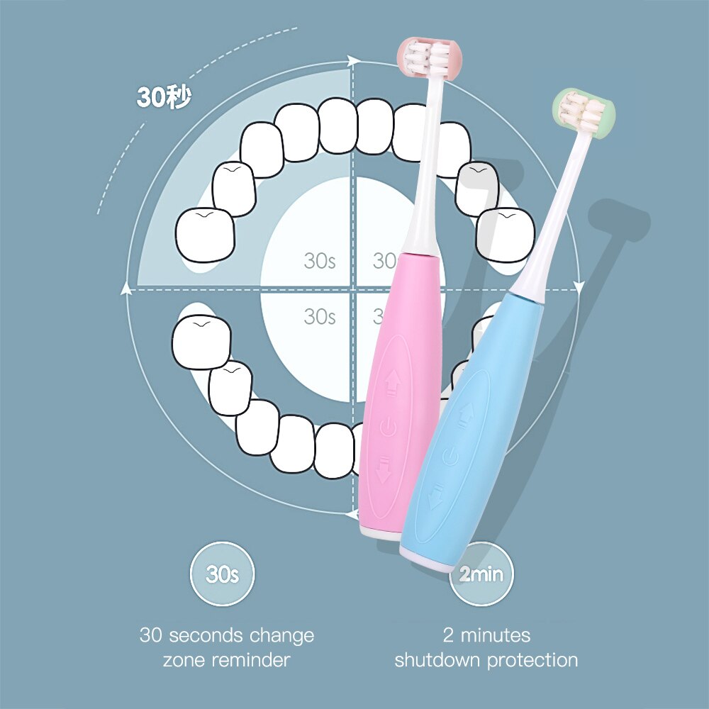 Cepillo de dientes eléctrico sónico para niños, dispositivo de limpieza de dientes ultrasónico en forma de U, 3D, recargable por USB, 5 modos