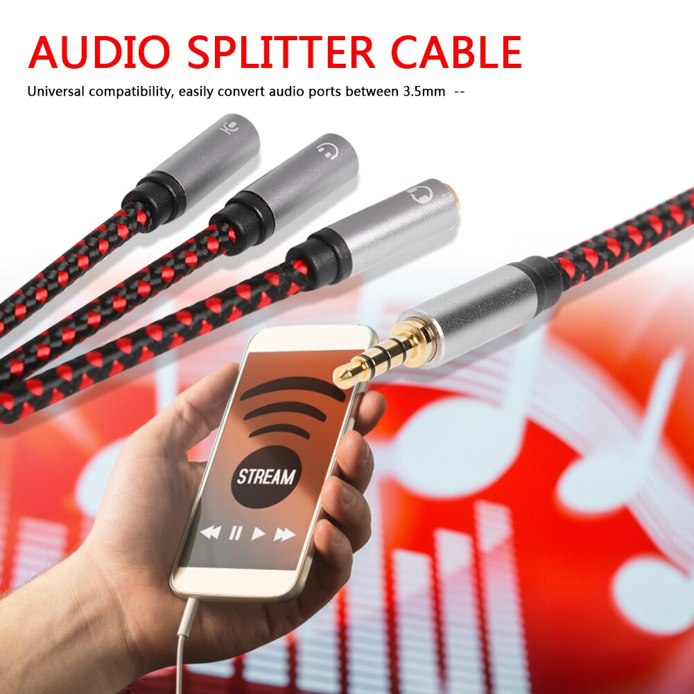 3.5mm Male Stereo Audio Splitter Cable 1 Male to 3 Female AUX Jack Headphone Microphone Adapter Cord for iPhone/Android