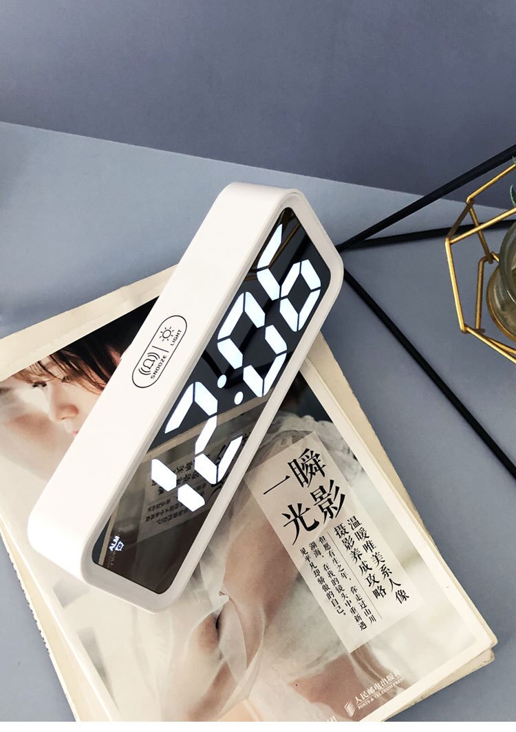 Large Screen Electronic Clock Mirror LED Alarm Clock Large Font Clock Living Poom Clock Luminous Bedside Clock