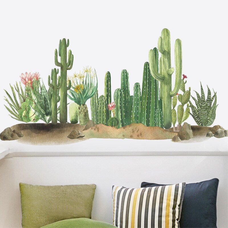 Pegatinas de pared de Cactus del desierto para sala de estar, dormitorio, habitaciones de niños, decoración de pared de comedor, calcomanías artísticas de PVC, murales de decoración del hogar
