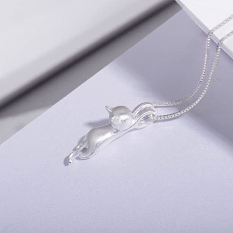 New Fashion Ladies Matte Silver Cat Pendant Solid Solid Cute Cat Cat Pendant Necklace catena clavicola