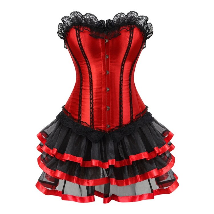 Sexy Red Gothic Corset Top Overbust Bustier Corset Dress Plus Size Corselet 6xl Burlesque Gothic Clothing Fancy Dresses Costume: M