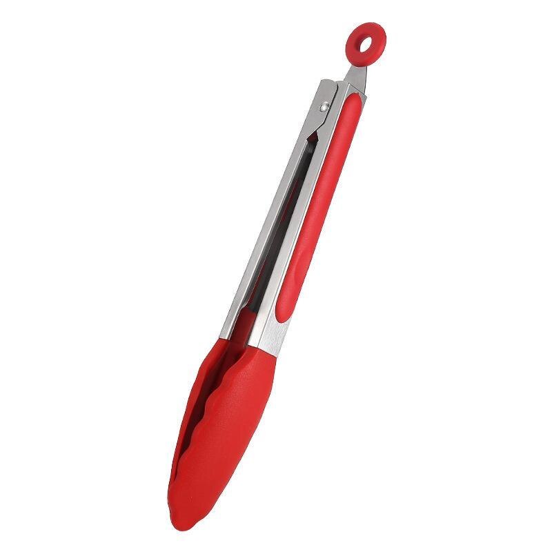 Silicone Food Tong Stainless Steel Kitchen Tongs Silicone Non-slip Cooking Clip Clamp BBQ Salad Tools Grill Kitchen Accessories: Red