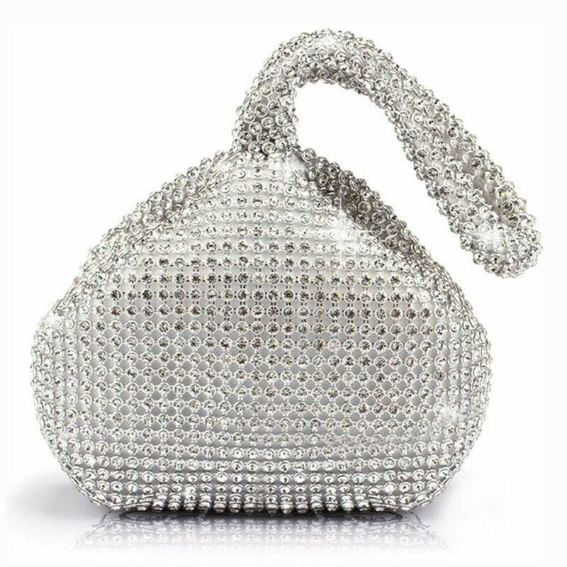 Women Ladies Handbags Silver pouch Crystal Diamante Ladies Party Evening Wedding Clutch Hand Bag Puese /BY