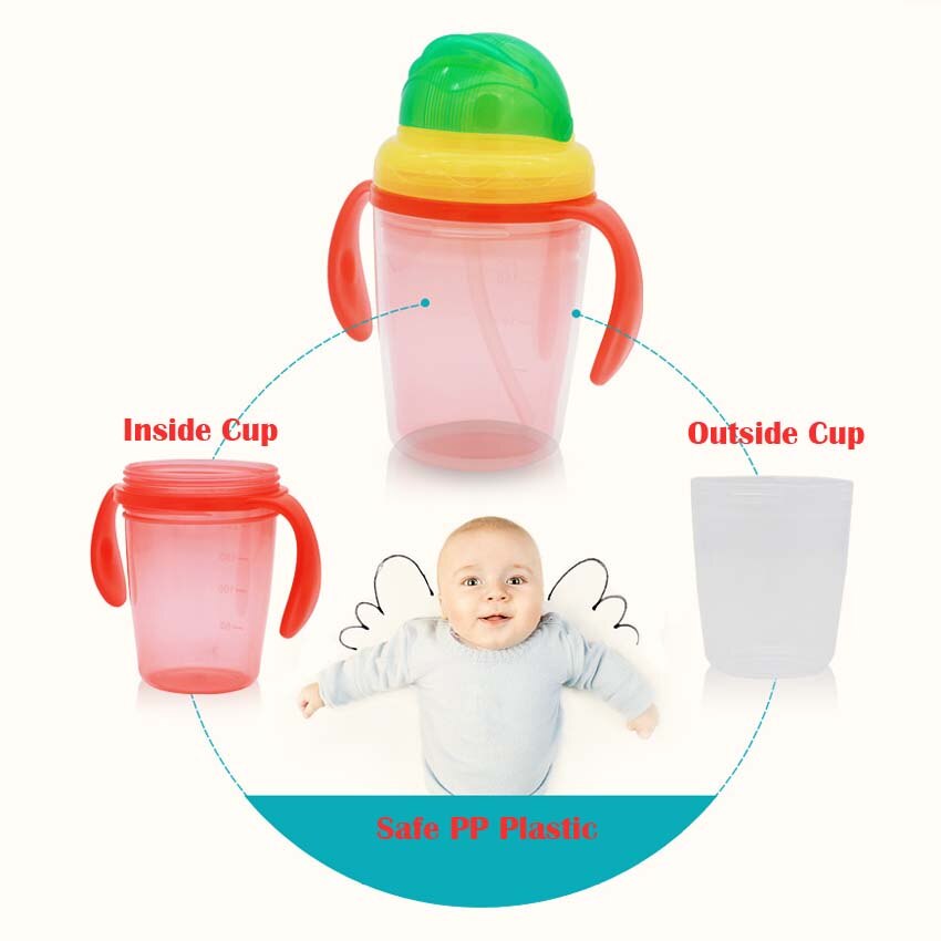 230ml schattige babybekers voor kinderen, kinderen leren eten, drinken, water drinken, drinkbeker, rietje, handvat, fles, mamadeira, tuitbeker, trainingsbeker