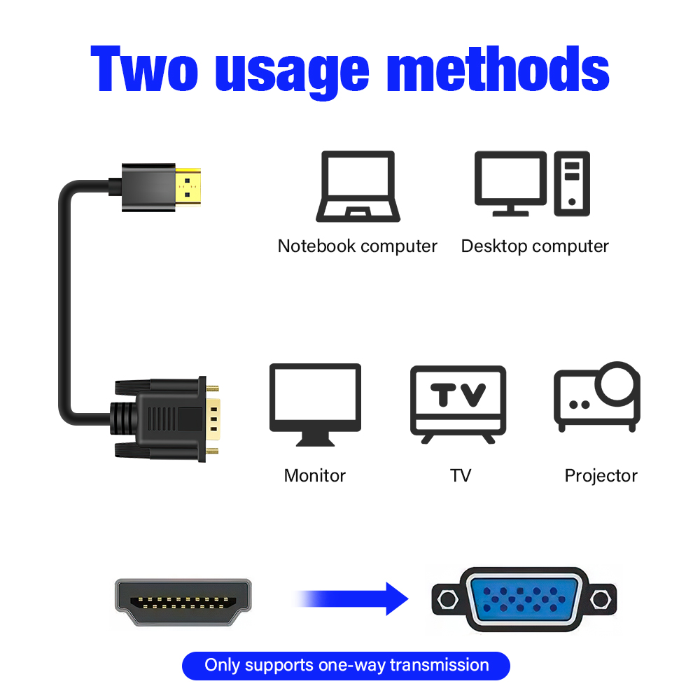 24k st guldpläterad hdmi till vga-adapter anslutningslinjekonverteringskabel 10m st fhd 1920*1080p st för stationär bärbar dator dator tv skärm projektor