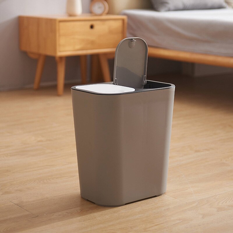 Newly Trash Can Rectangle Plastic Push-Button Dual Compartment 12liter Recycling Waste Bin Garbage Can TE889